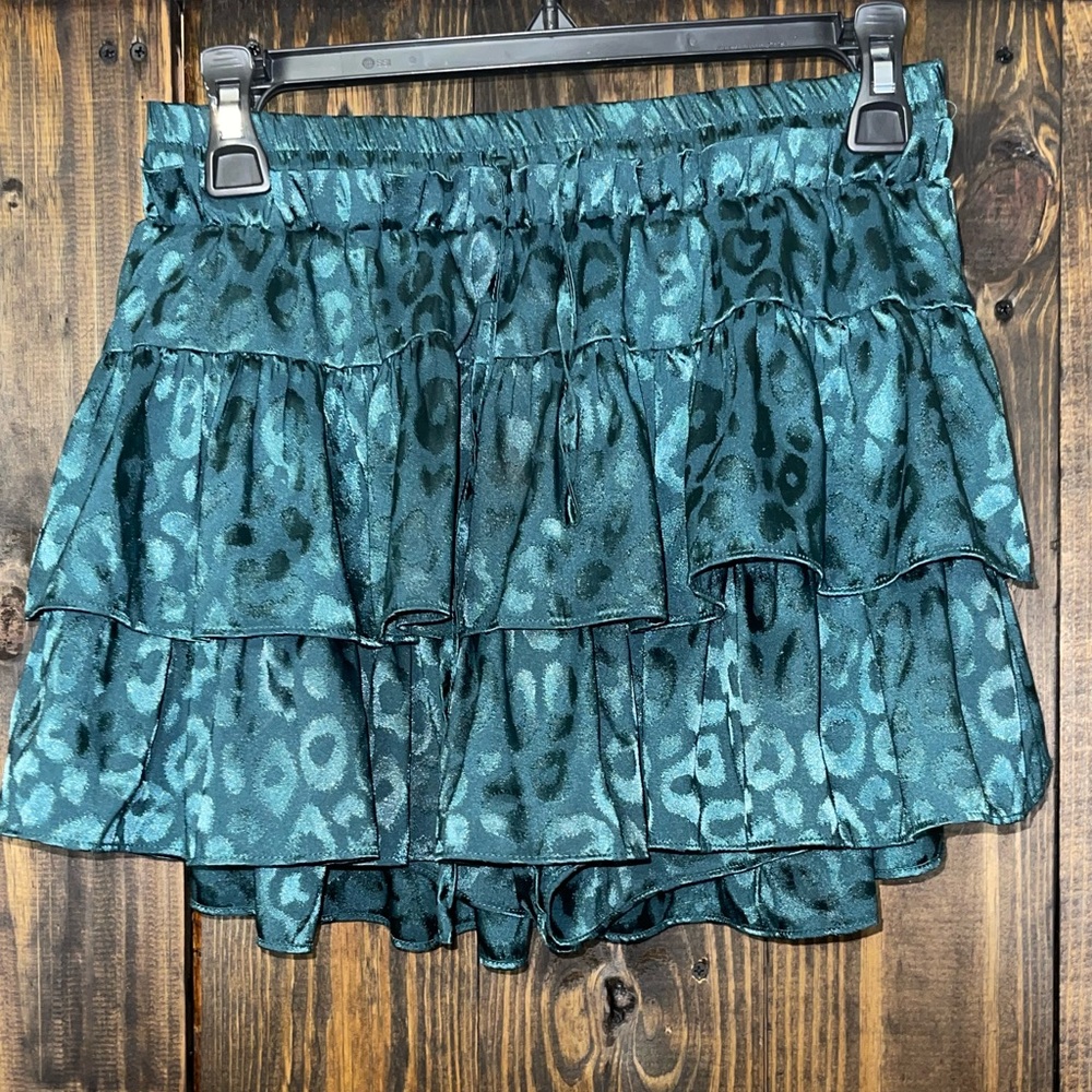 Leopard Print Teal Mini Skirt Built In Shorts